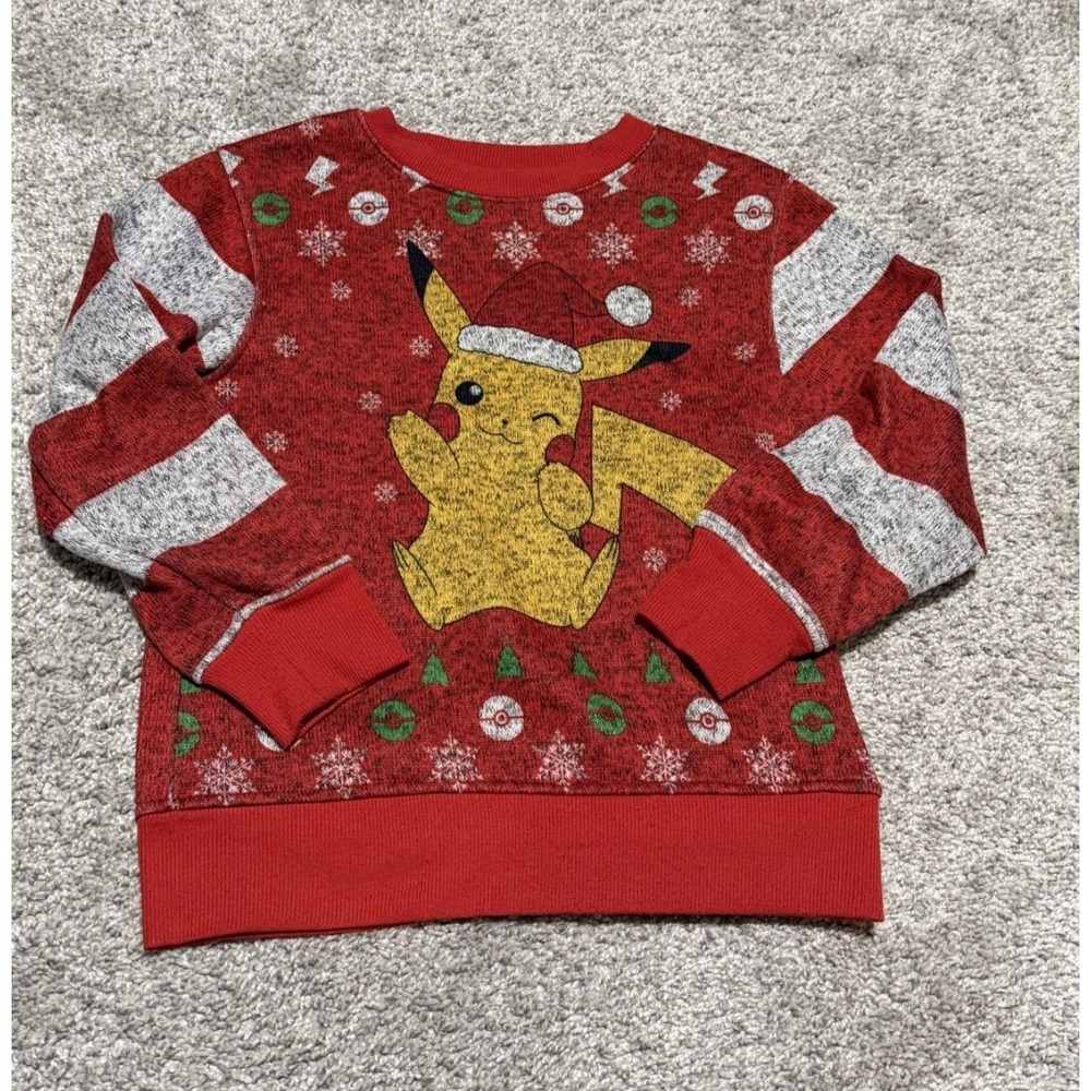 Pokemon Pikachu Red Ugly Christmas 2017 Fleece Lined Sweater Size Youth Boys XS